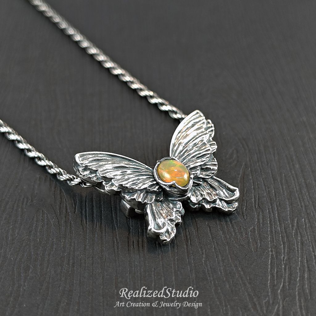 HP25908n243 004 orange-opal-silver-butterfly-pin-textured-wings RealizedStudio Jewelry