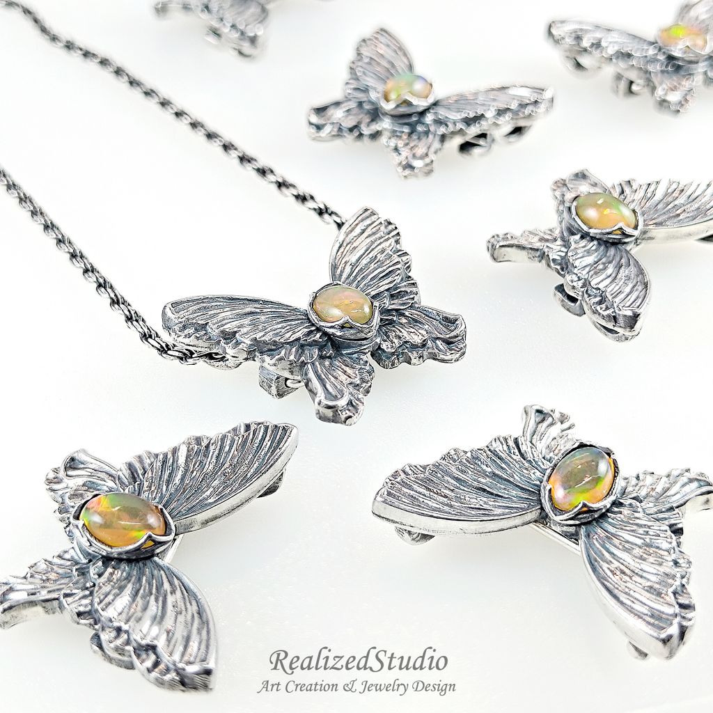 HP25908n243 007 orange-opal-silver-butterfly-pin-textured-wings RealizedStudio Jewelry
