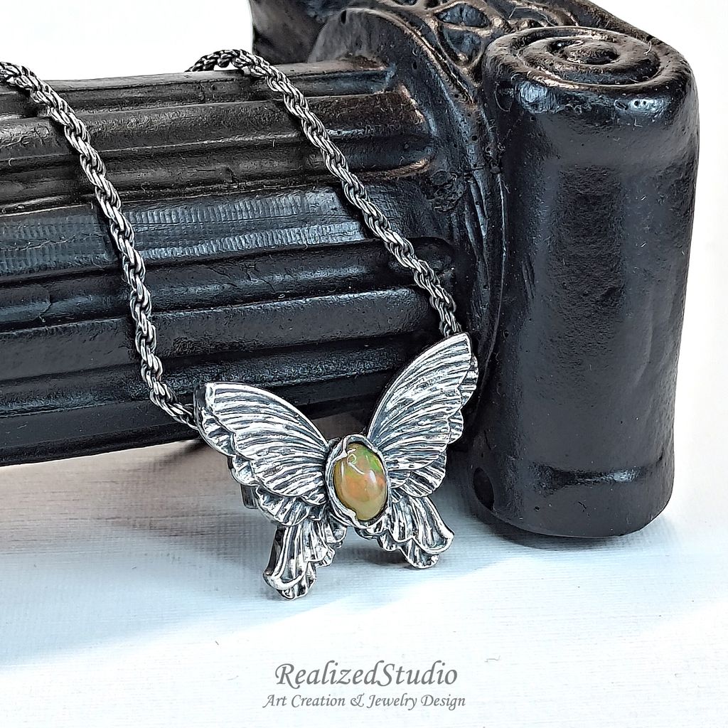 HP25908n243 006 orange-opal-silver-butterfly-pin-textured-wings RealizedStudio Jewelry