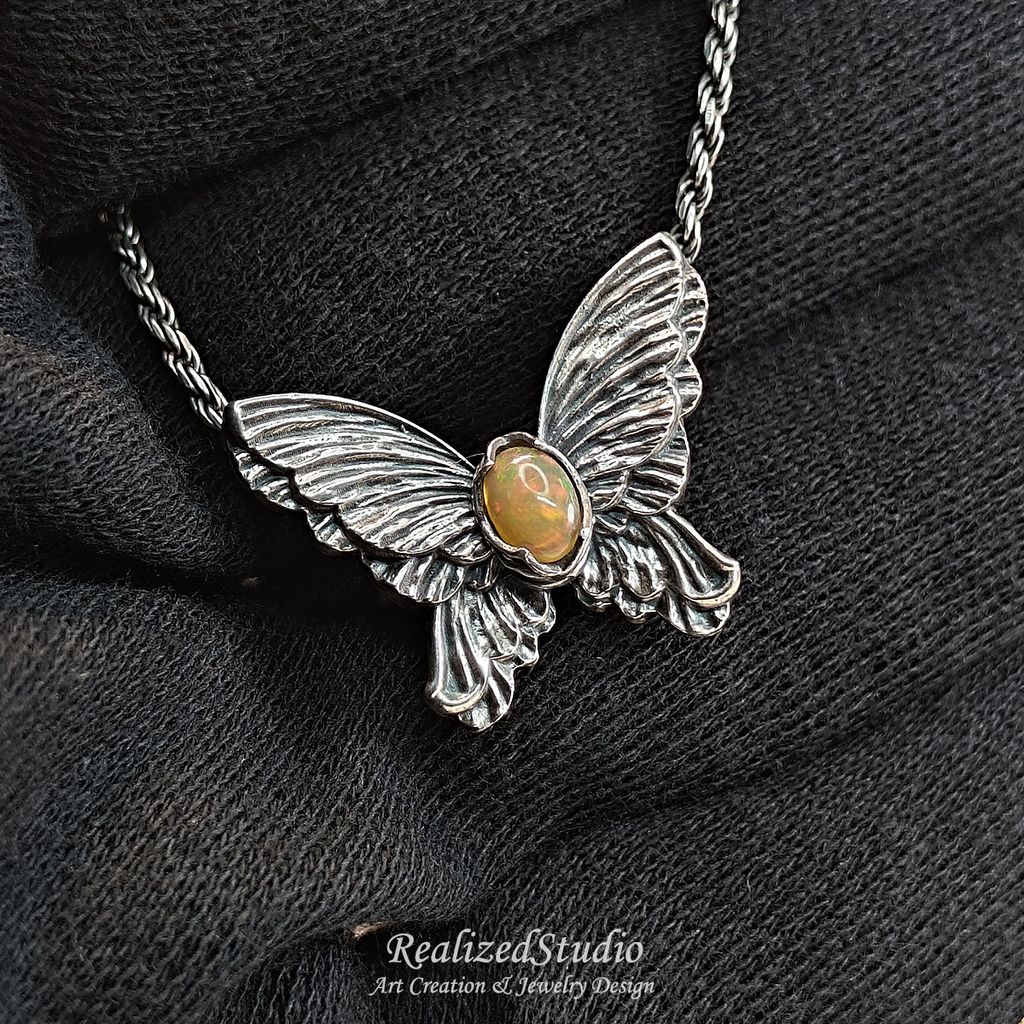 HP25908n243 010 orange-opal-silver-butterfly-pin-textured-wings RealizedStudio Jewelry