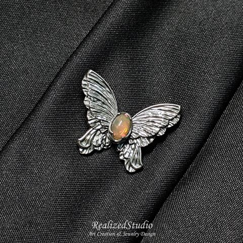 HP25908n243 008 orange-opal-silver-butterfly-pin-textured-wings RealizedStudio Jewelry