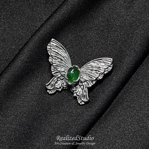 HP25908n140 jadeite_green_jade_butterfly_pin_silver_RealizedStduio 009