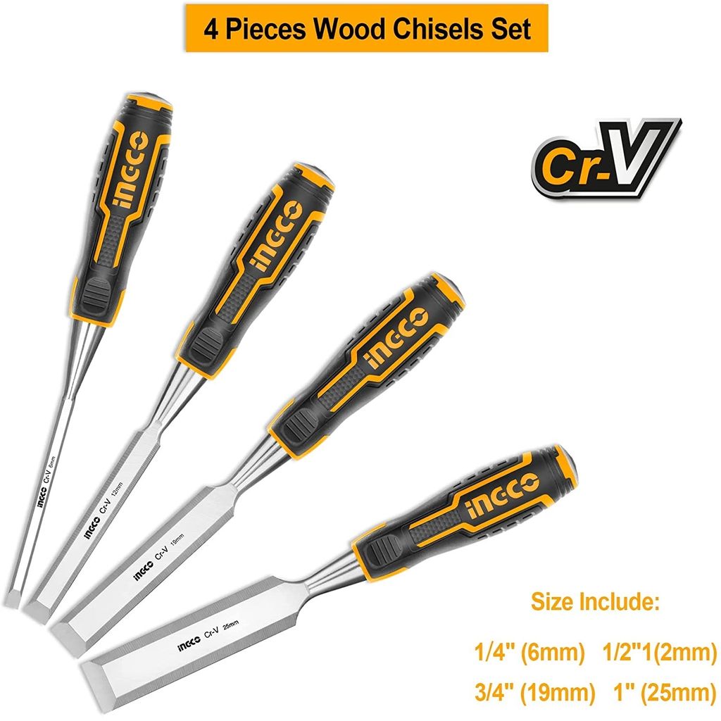 Dropship INGCO 4Pcs Wood Chisel Set Woodworking Carpenter Carving  6/12/19/25mm HKTWC0401 to Sell Online at a Lower Price