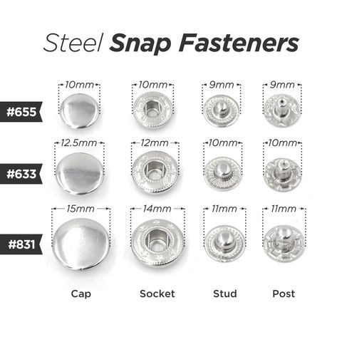 50sets Metal Snap Fasteners Press Studs Snap Buttons Poppers 10mm #655, 12_5mm #633, 15mm #831 _ Craft Supplies DIY