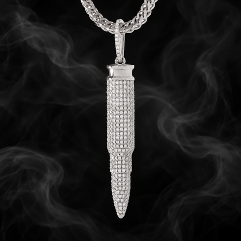 Silver bullet pendant on smoky black