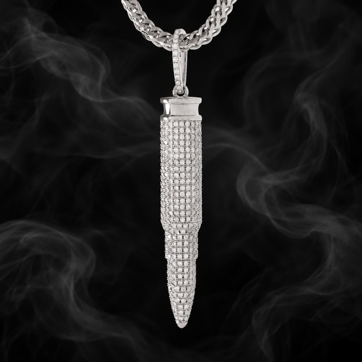 Silver bullet pendant on smoky black