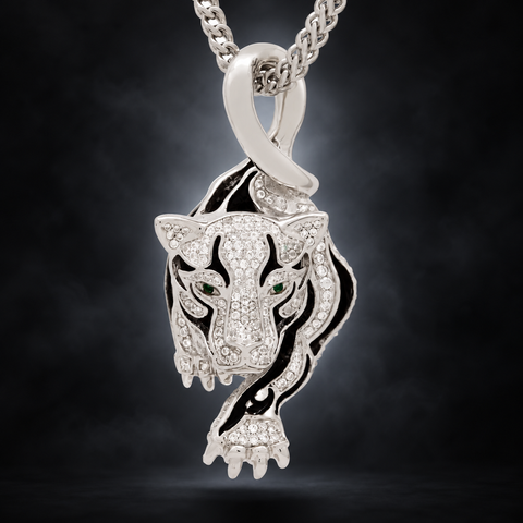 Silver Panther Pendant, Smoky Black Halo