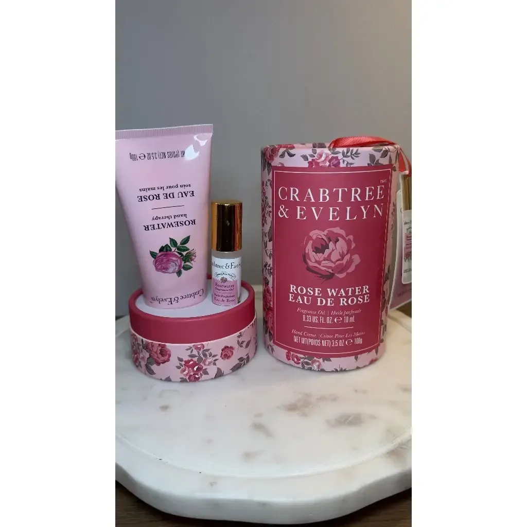 CRABTREE & EVELYN 2pc Rose Water Hand Cream And Fragrance Oil In Tube Set