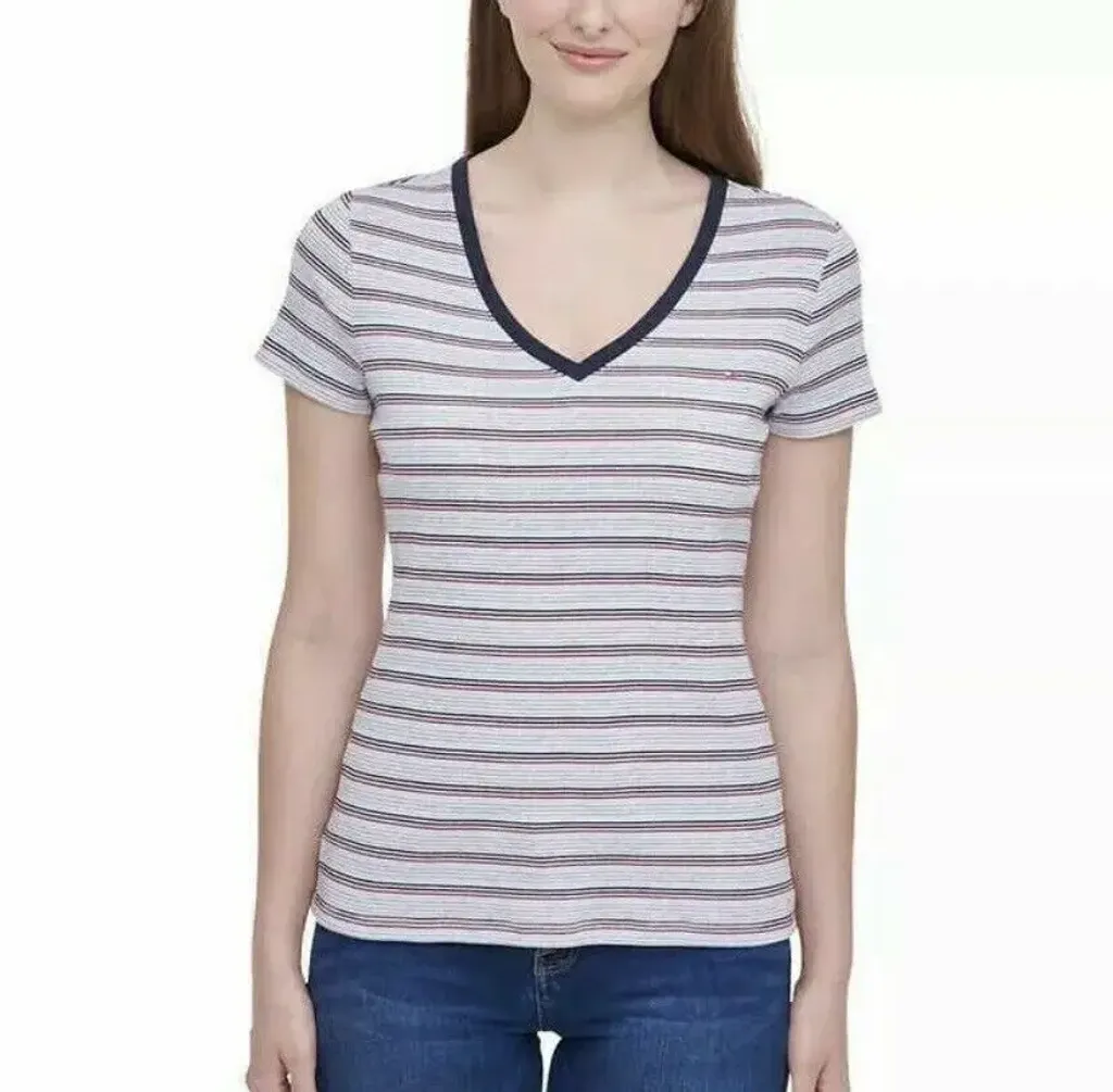 NWT Tommy Hilfiger Womens Multiple Striped V Neck Jersey Top Size XXL