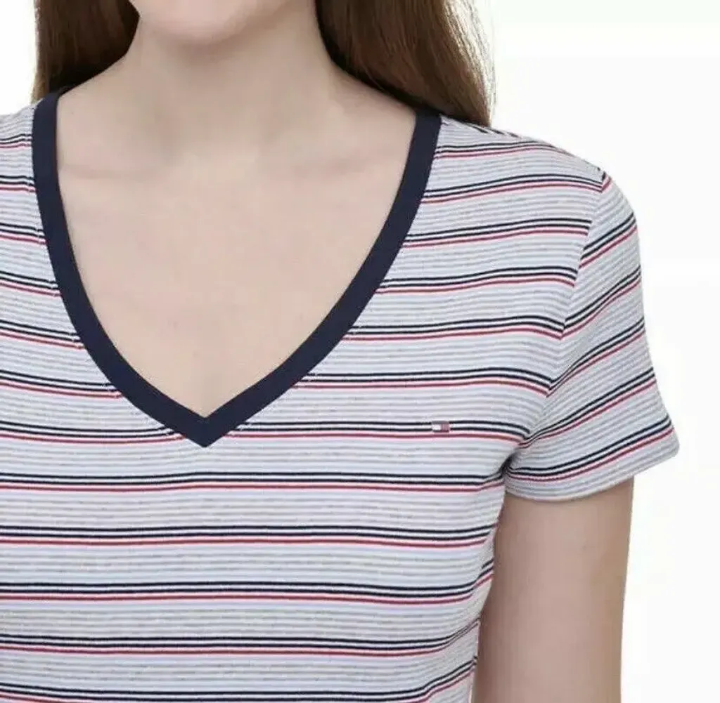 NWT Tommy Hilfiger Womens Multiple Striped V Neck Jersey Top Size XXL 1