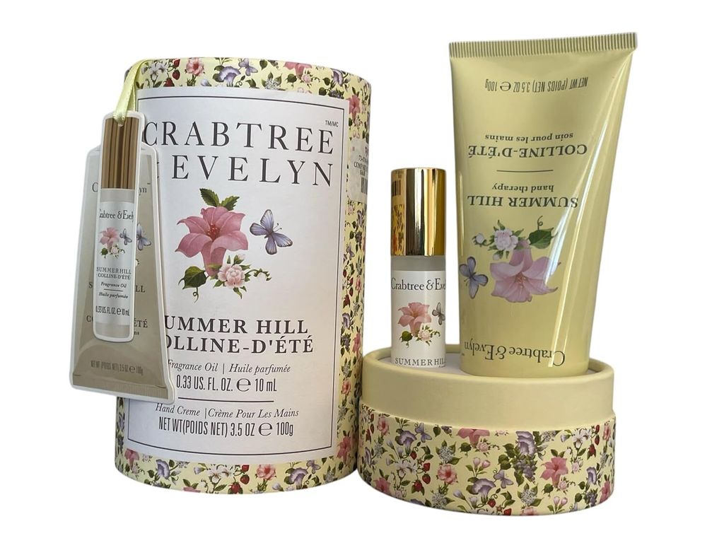 Crabtree & Evelyn Summer Hill Fragrance Oil Rollerball 0.33oz & Hand Creme 3.5oz Set 