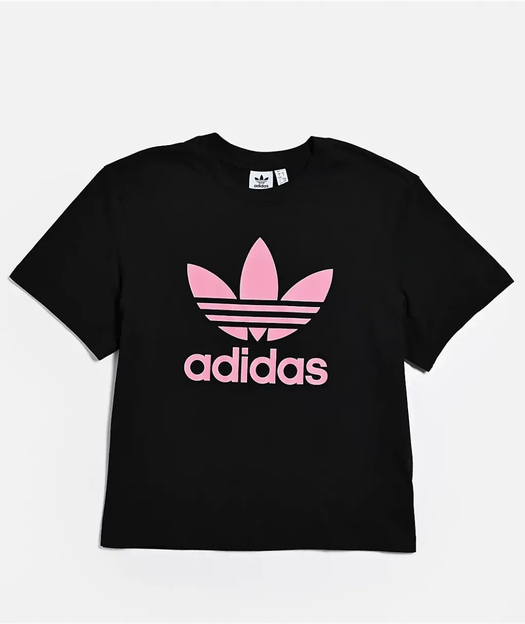 adidas Trefoil Black & Pink Boxy T-Shirt  3