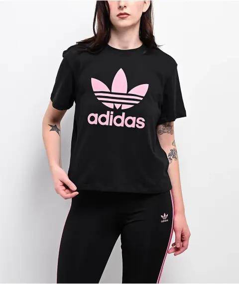 adidas Trefoil Black & Pink Boxy T-Shirt 