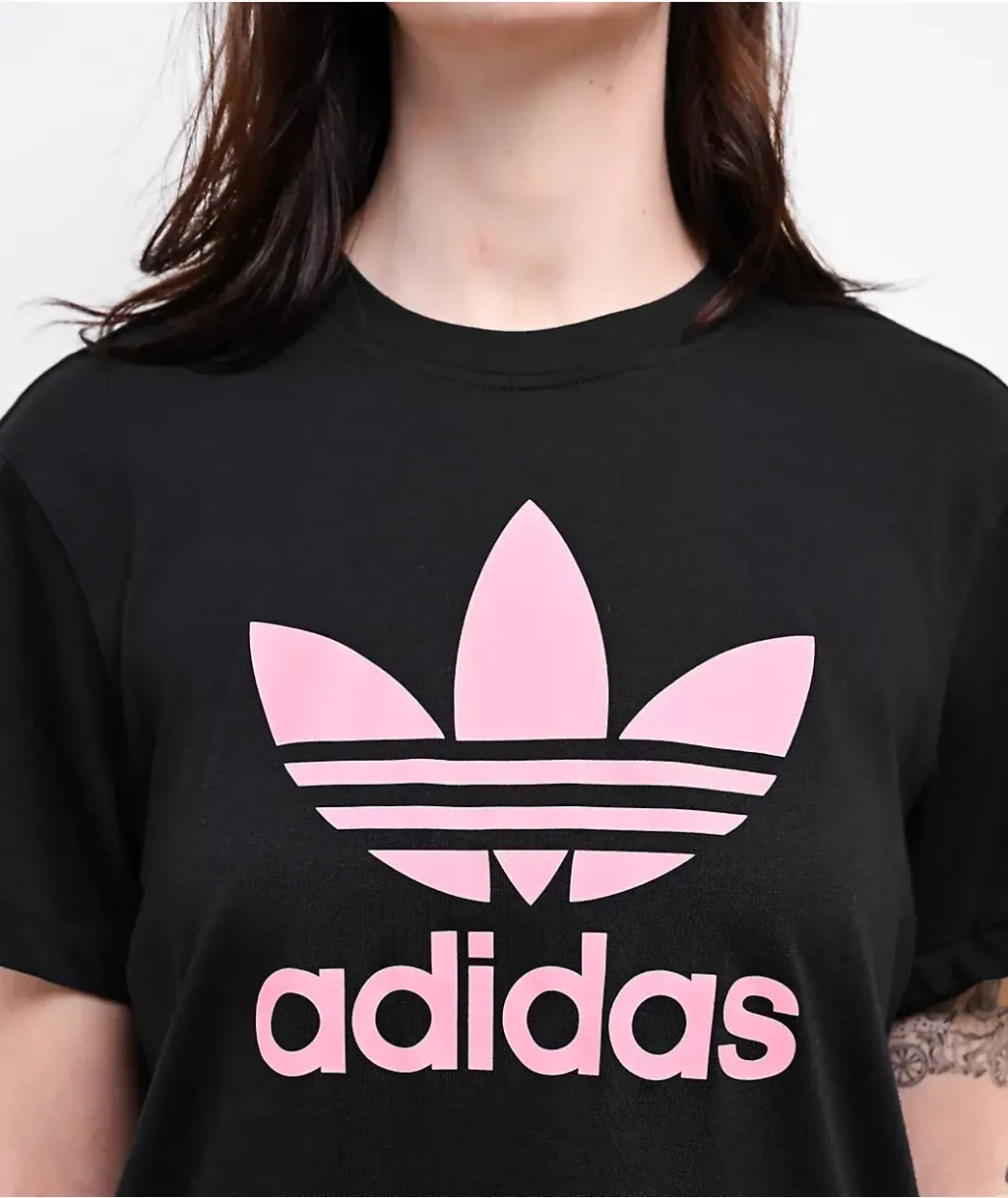 adidas Trefoil Black & Pink Boxy T-Shirt  2