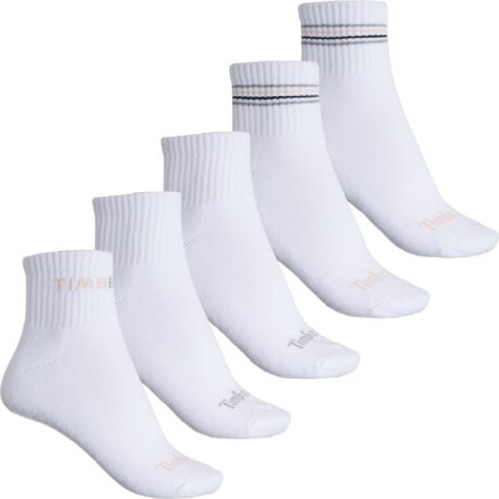 Timberland Logo Cushioned Socks - 5-Pack, Quarter Crew (For Women) 