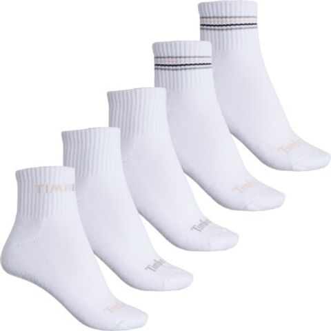 Timberland Logo Cushioned Socks - 5-Pack, Quarter Crew (For Women) 