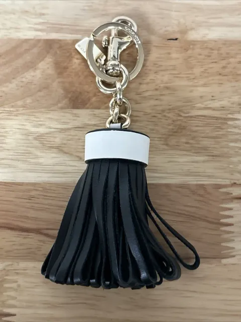 COACH LEATHER TASSEL BAG CHARM (F58505) GOLD:BLACK KEY CHAIN KEYCHAIN 3