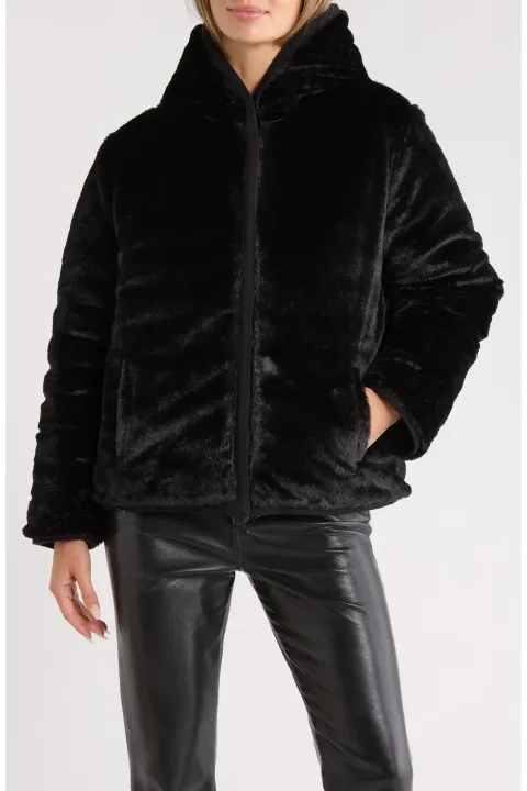 Reversible Faux Fur Hooded Puffer Jacket  4