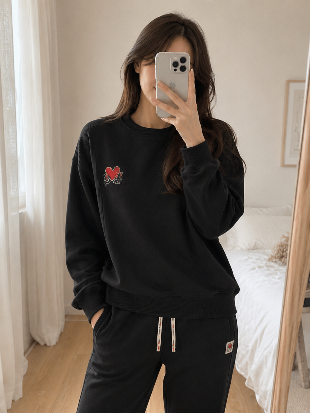 Keith Haring Women's Crew & Jogger Lounge Set  black