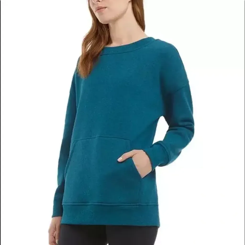 New Woman’s Danskin Teal Heather Oversized Crewneck W:Pocket (Small) SP.  3