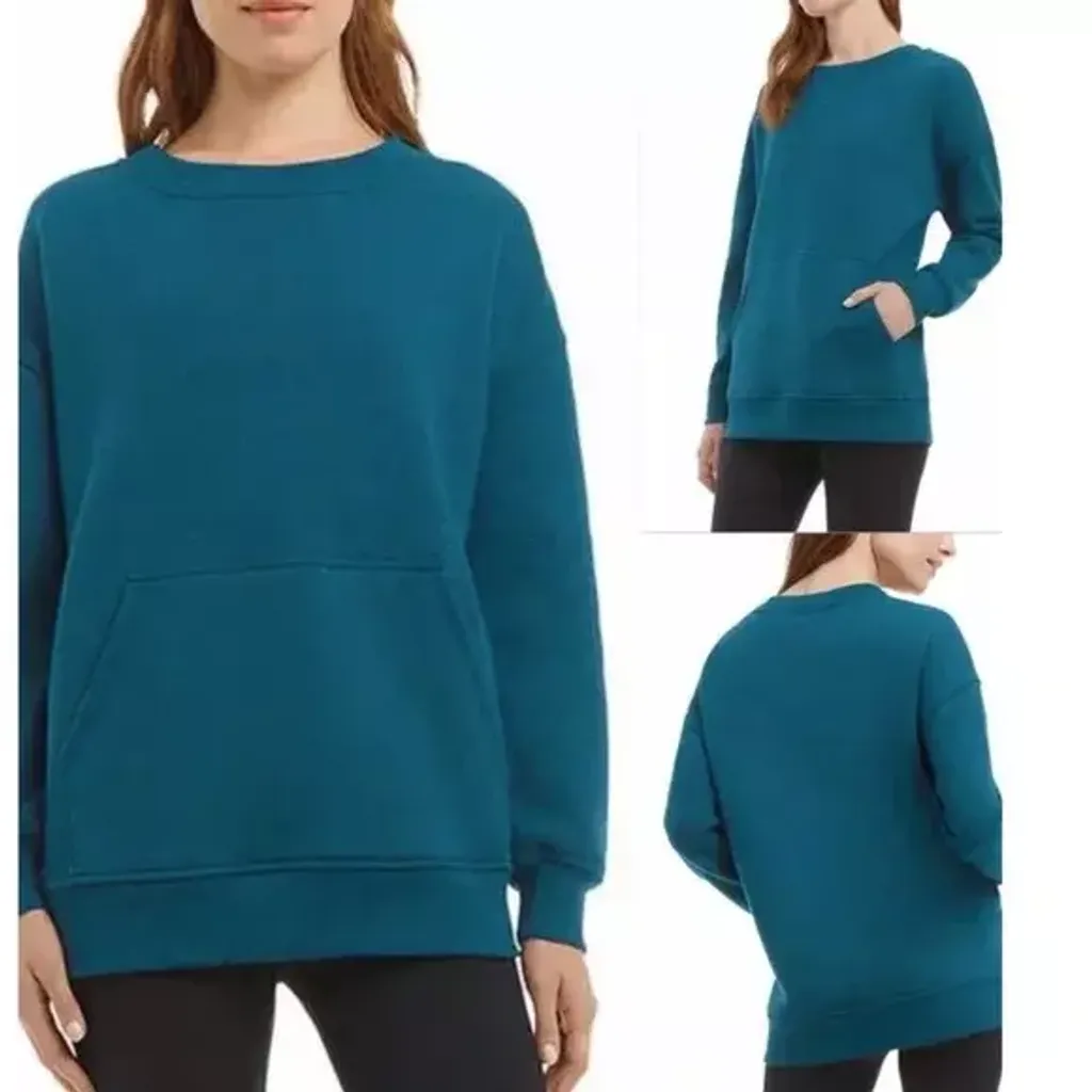 New Woman’s Danskin Teal Heather Oversized Crewneck W:Pocket (Small) SP. 