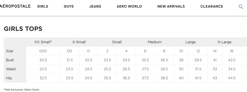 aero size chart