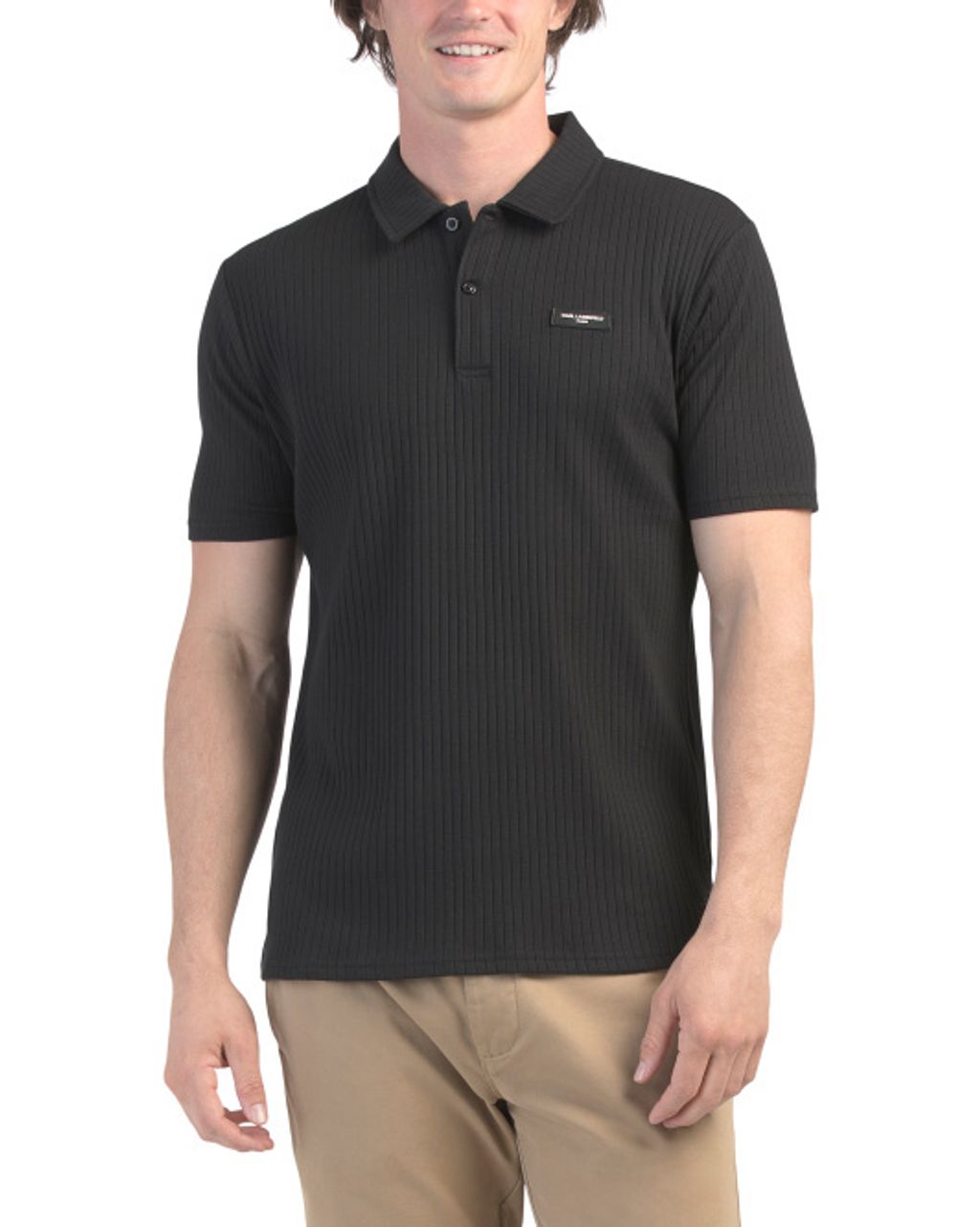karl Ribbed Short Sleeve Polo With Chest Patch Logo 