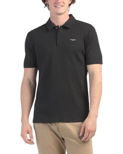 karl Ribbed Short Sleeve Polo With Chest Patch Logo 
