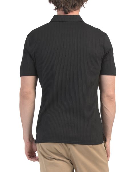 karl Ribbed Short Sleeve Polo With Chest Patch Logo  2