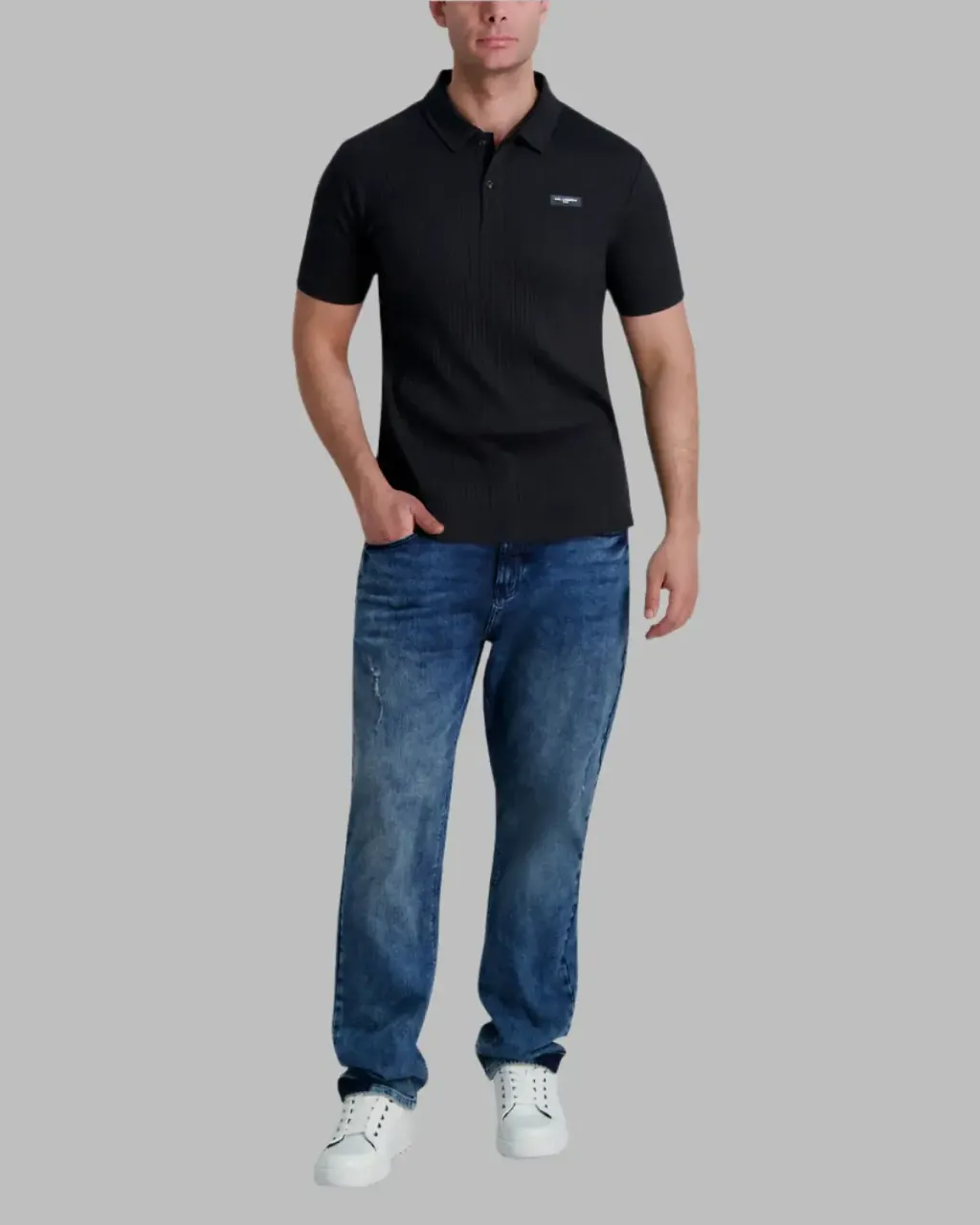 karl RIBBED DROP NEEDLE POLO SHIRT  4