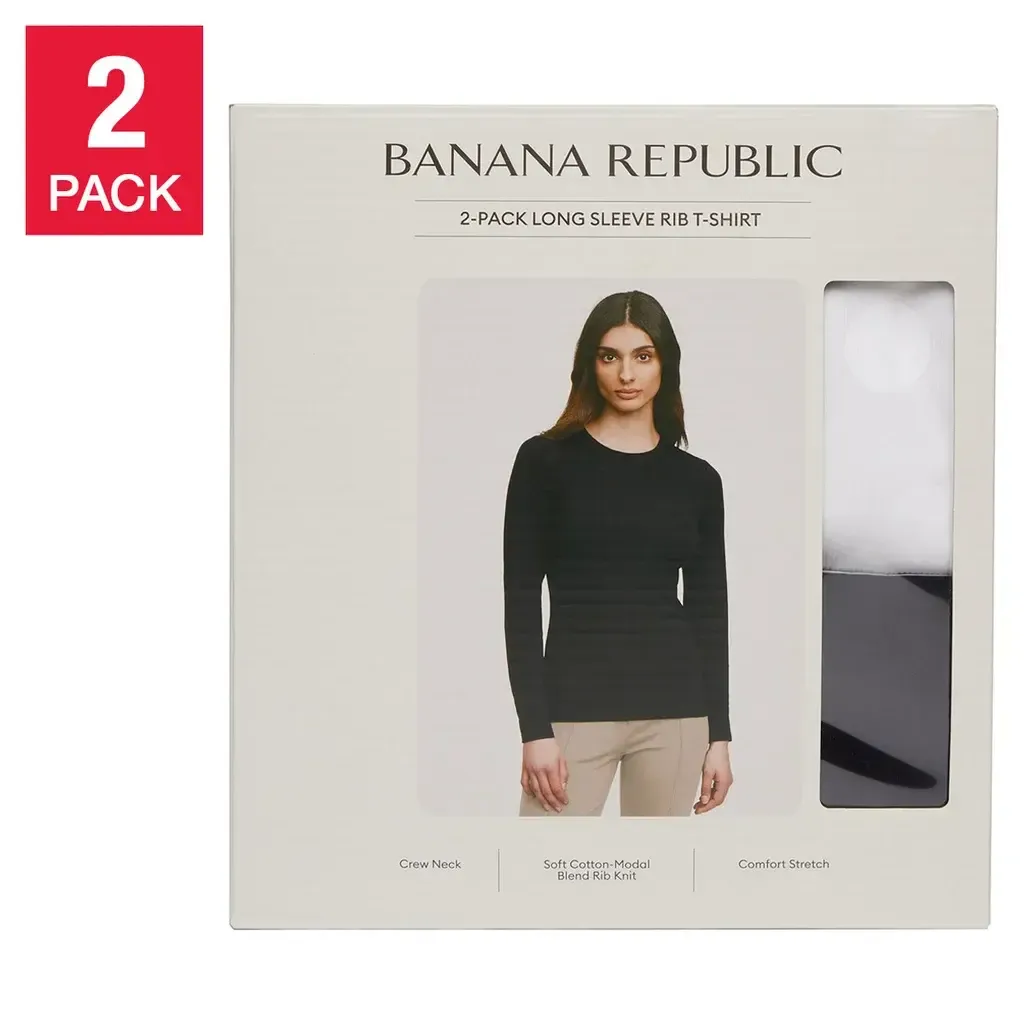 Banana Republic Women's Ribbed Crewneck Long Sleeve T-shirt, 2-pack 