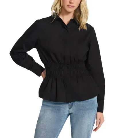 Steve Madden Women's Smock Waist Button Up Shirt 