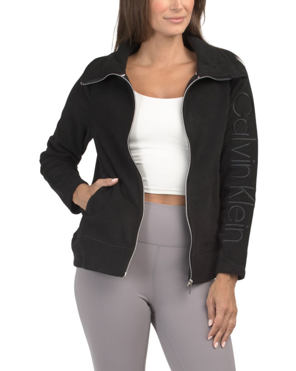 ck Logo Mock Neck Jacket With Satin Stitching 1