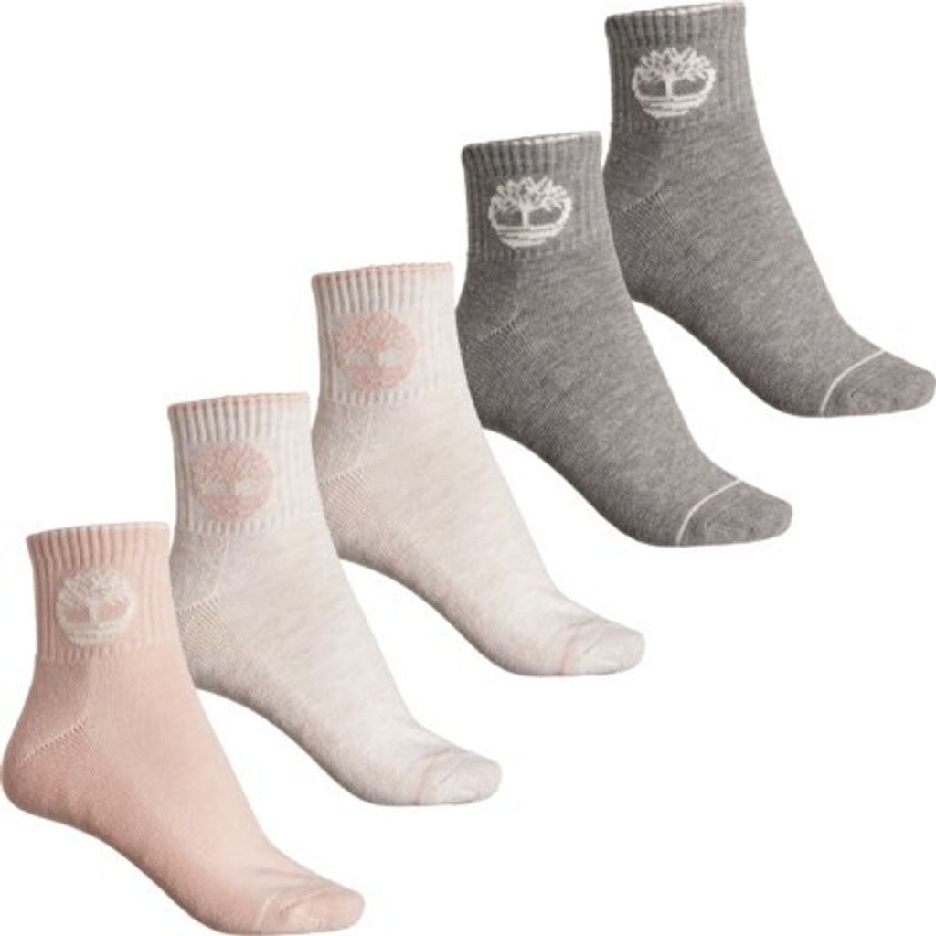 Timberland Statement Logo Cushioned Socks - 5-Pack, Quarter Crew (For Women) 