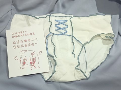 細藍邊細長交叉蝴蝶結白底內褲