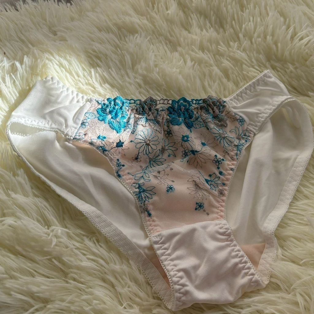 淺粉藍綠花刺繡內褲
