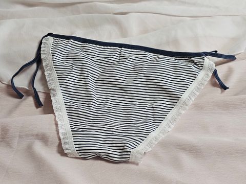 14-2_棉質_綁帶_可愛清純_藍白橫紋