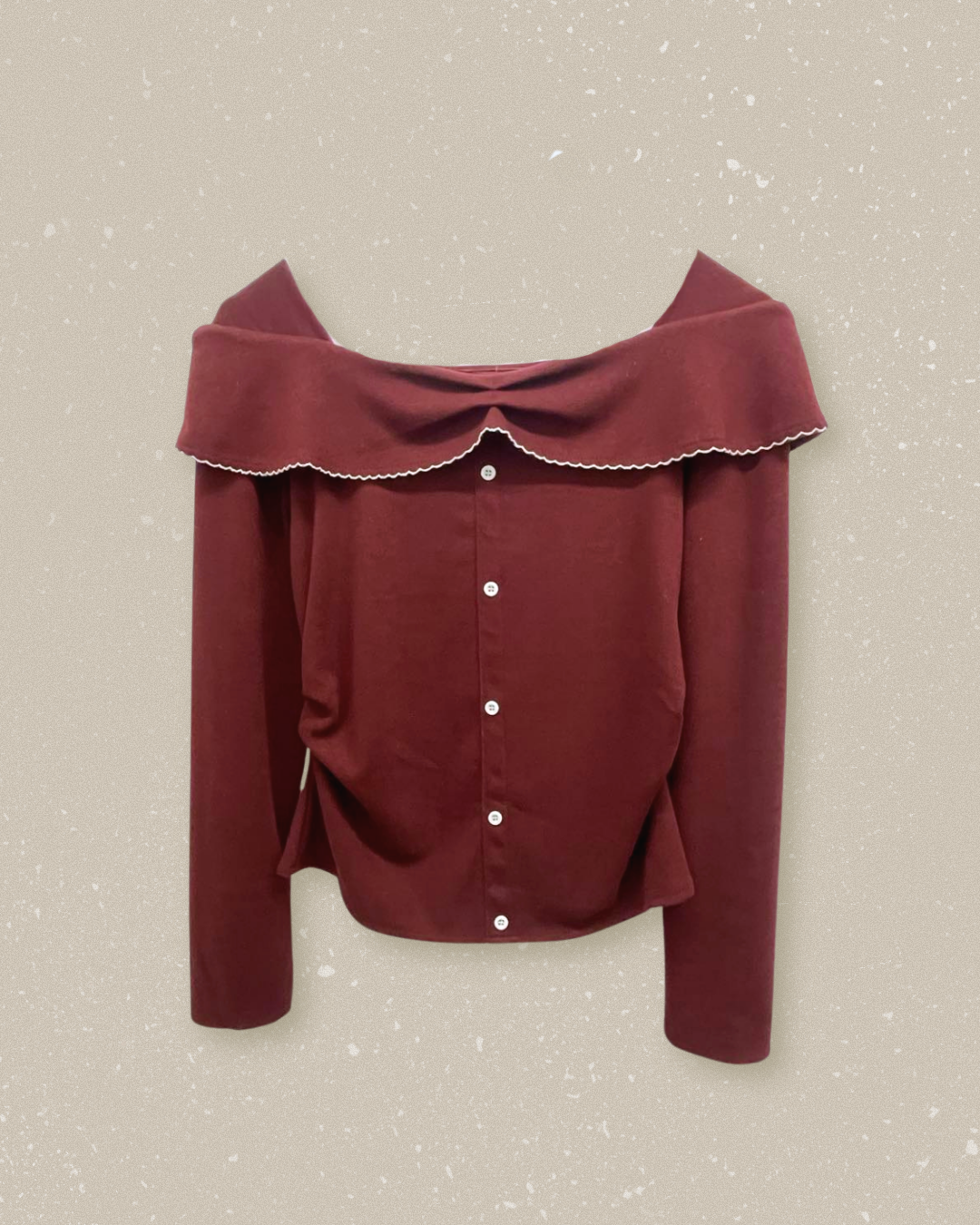 韓系滾邊優雅針織一字領上衣-紅