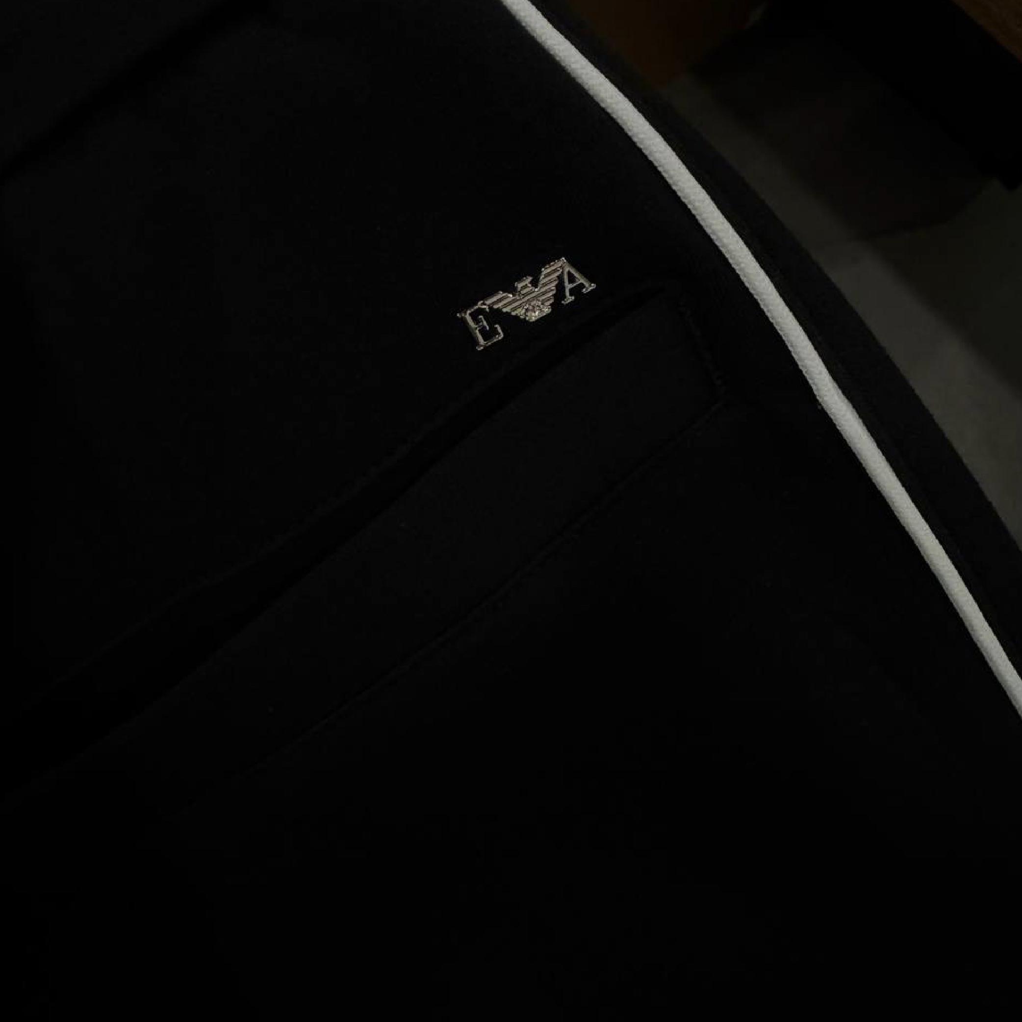 Emporio Armani Double Jersey Black Trousers with Piping Lined-04