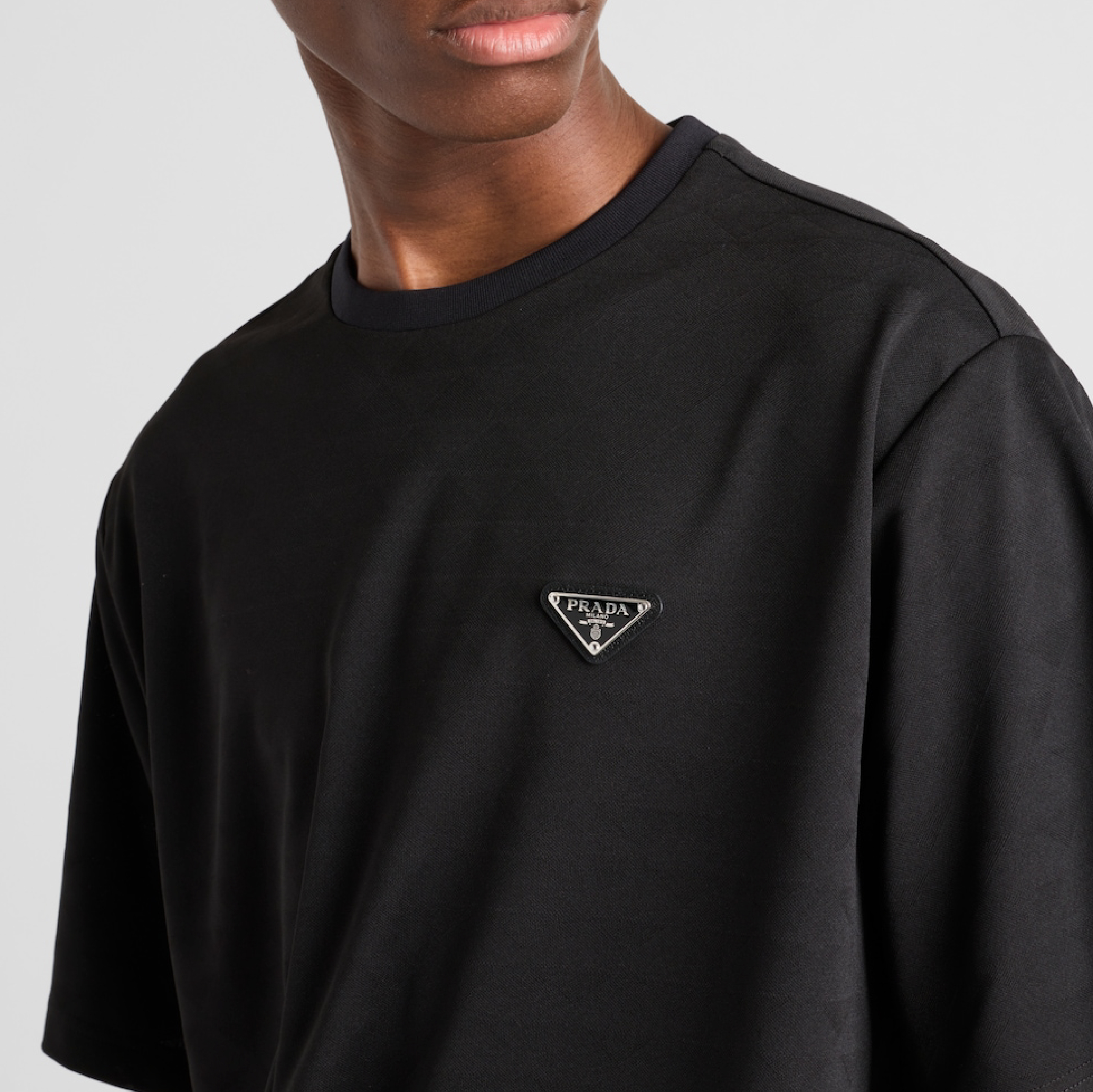 Prada Jersey Enameled Metal Triangle Logo Tee-02