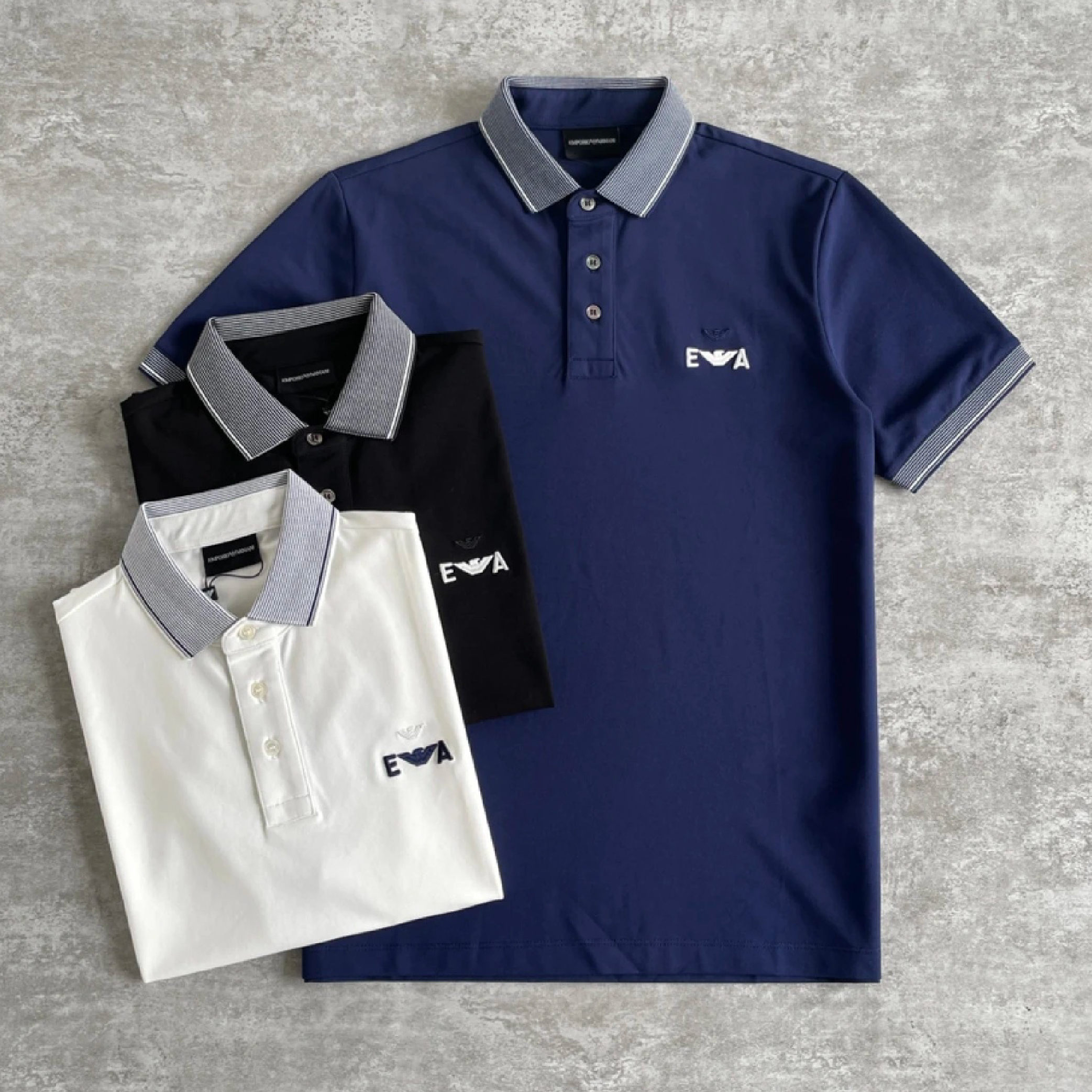 Emporio Armani Contrast Fine-striped Collar embroidered Polo-05