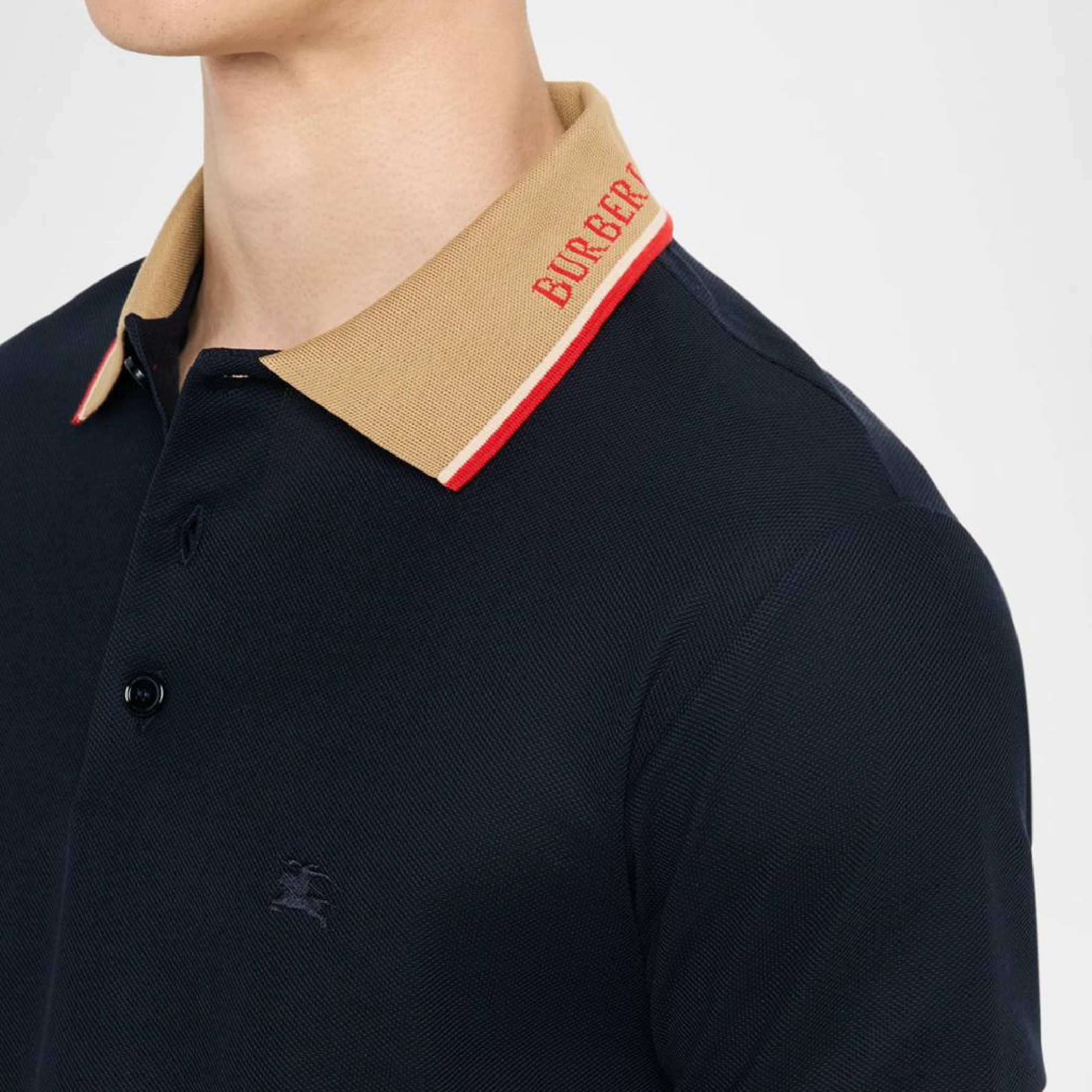 Burberry Contrast Red Line Tipped Collar Polo-07
