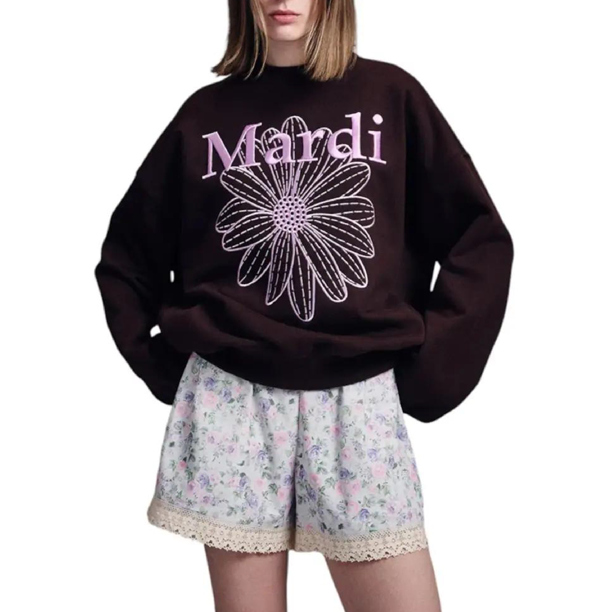 Mardi Mercredi Embroidered Flower Sweatshirt-05