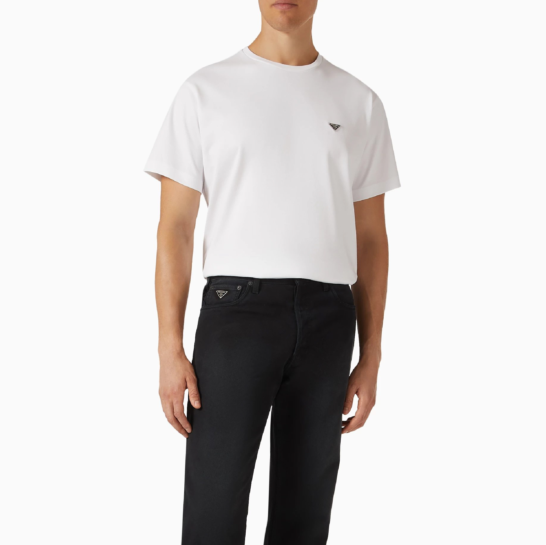 Prada Silver Metal Triangle Logo Tee-11