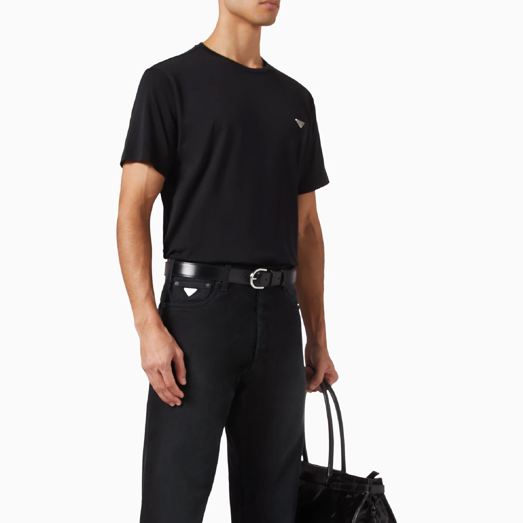 Prada Silver Metal Triangle Logo Tee-10