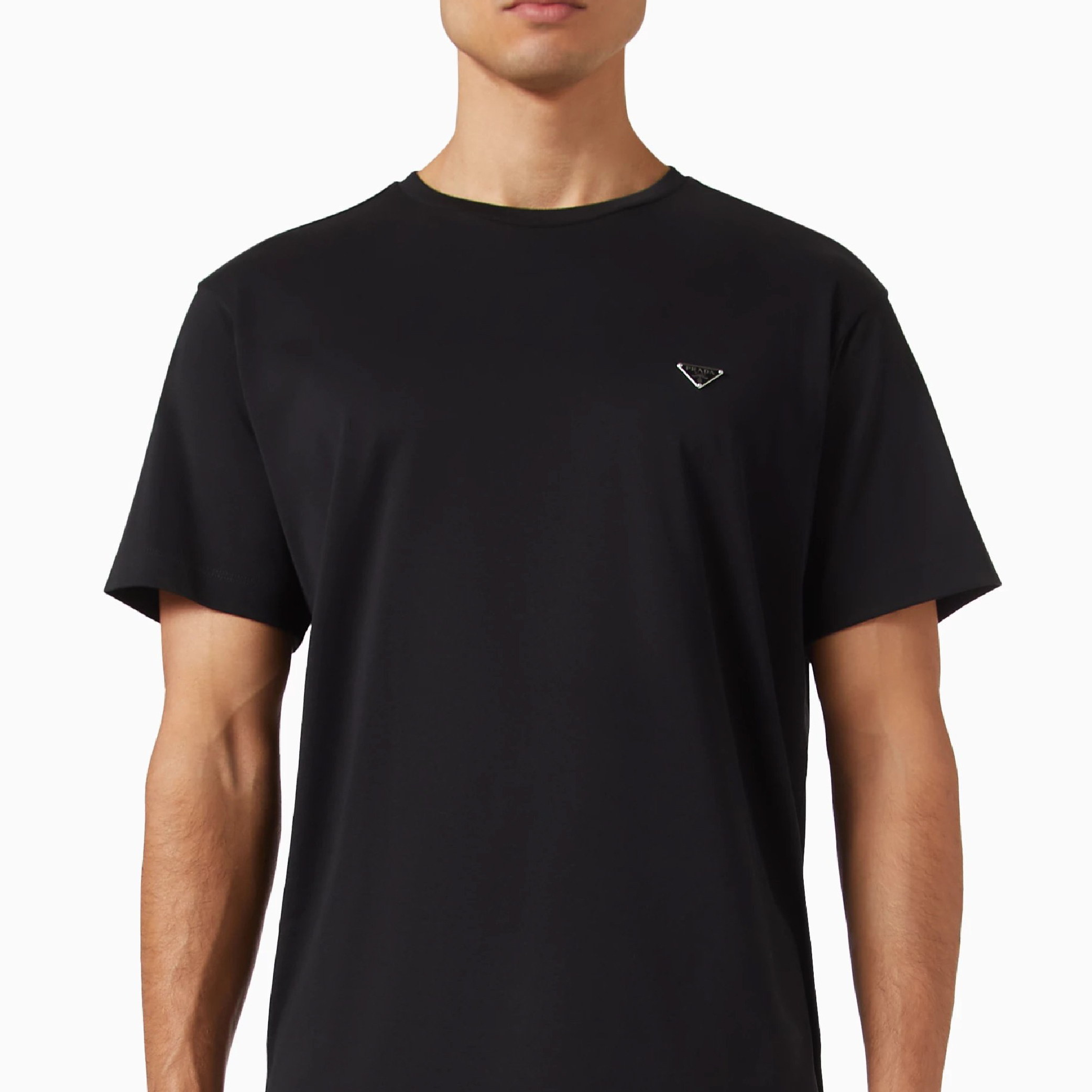 Prada Silver Metal Triangle Logo Tee-06