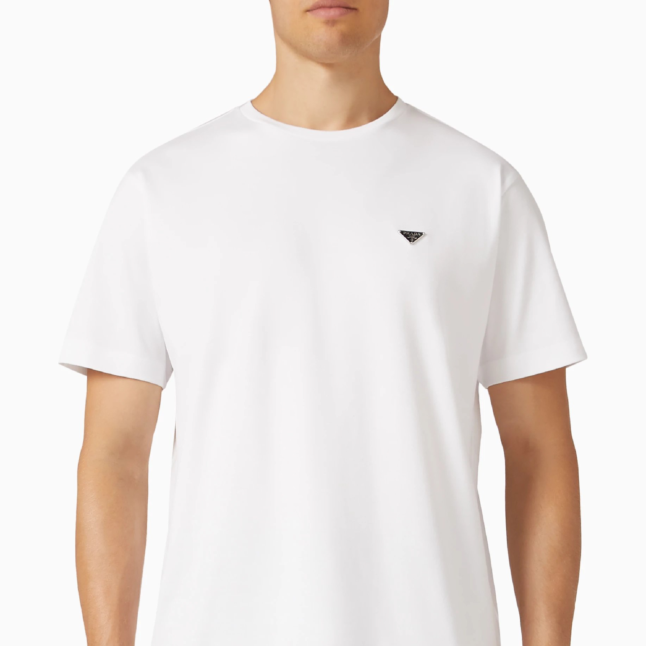Prada Silver Metal Triangle Logo Tee-08