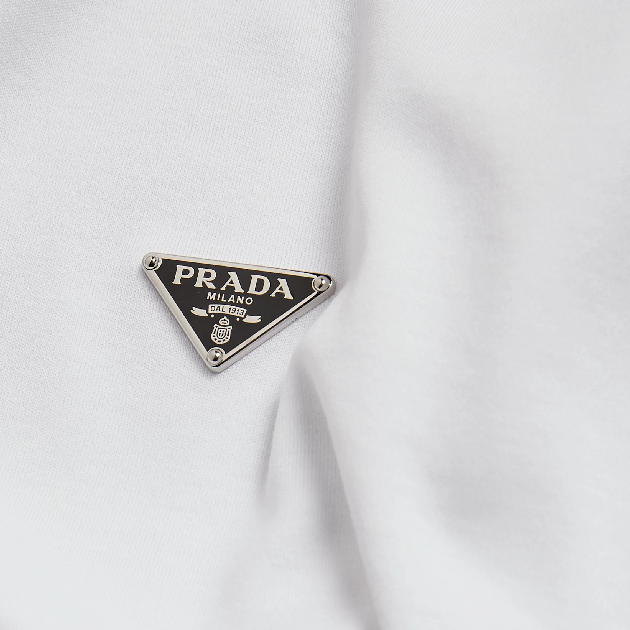 Prada Silver Metal Triangle Logo Tee-05
