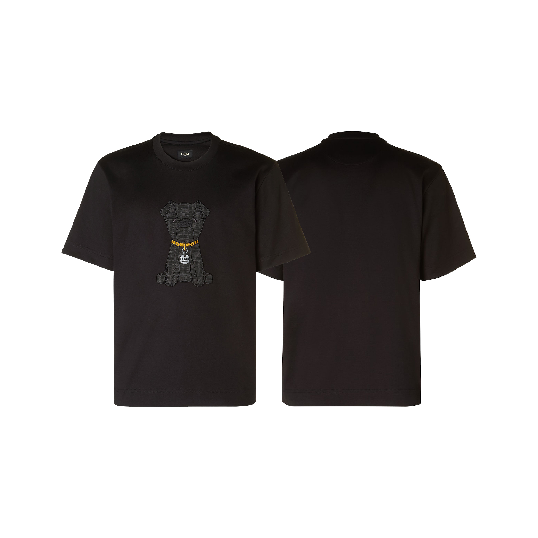 Fendi Dog with FF Jacquard patch Logo Black Tee-01