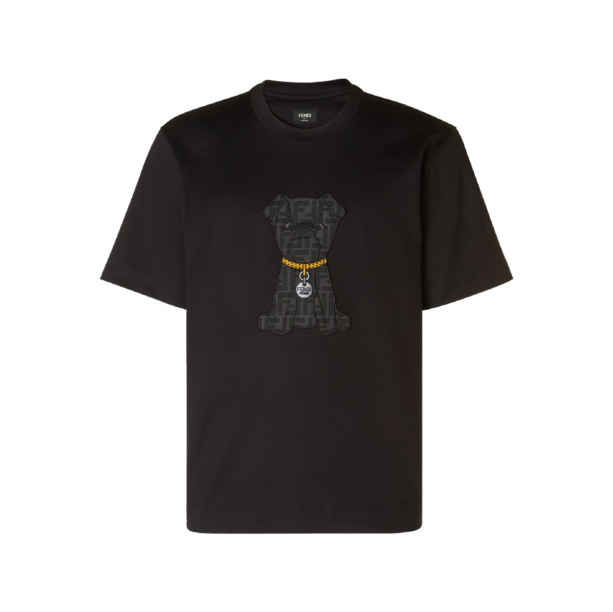 Fendi Dog with FF Jacquard patch Logo Black Tee-02